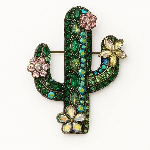 Colorful Cactus Brooch with Gem Accents - Picture 1 of 9
